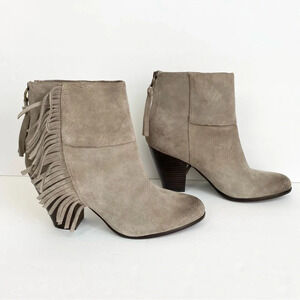 ASH Stone Suede Leather QUICK Pull On Fringe Stacked Heel Boots EU 38